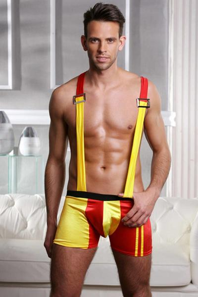 Mens Underwear Fantasy men Yellow and red fireman suspender trousers with ring sexy fireman costume  Sunspice 8034